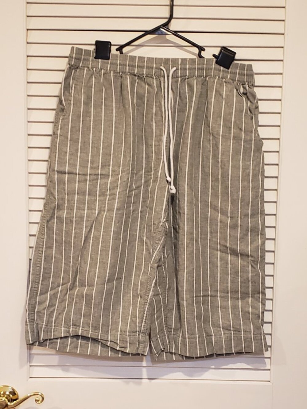 BeachLunchLounge Linen Cotton Blend Cropped Pants Womens L Green White Striped